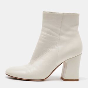 gianvito rossi white leather block heel ankle length boots size 36.5