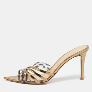 gianvito rossi gold pvc and leather elle slide sandals size 40