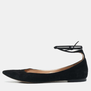 gianvito rossi black suede femi ankle wrap pointed toe flats size 38.5