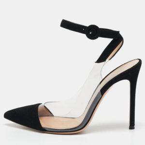 gianvito rossi black suede and pvc anise ankle strap pumps size 38