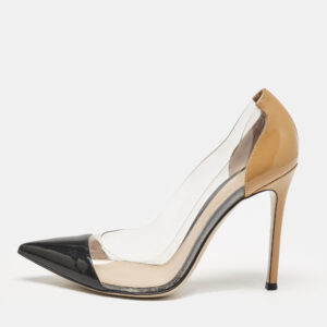 gianvito rossi black/brown patent leather and pvc plexi pumps size 38