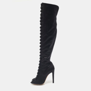 gianvito rossi black satin button knee length boots size 37