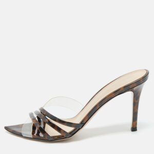 gianvito rossi transparent/brown patent leather and pvc elle slide sandals size 37.5