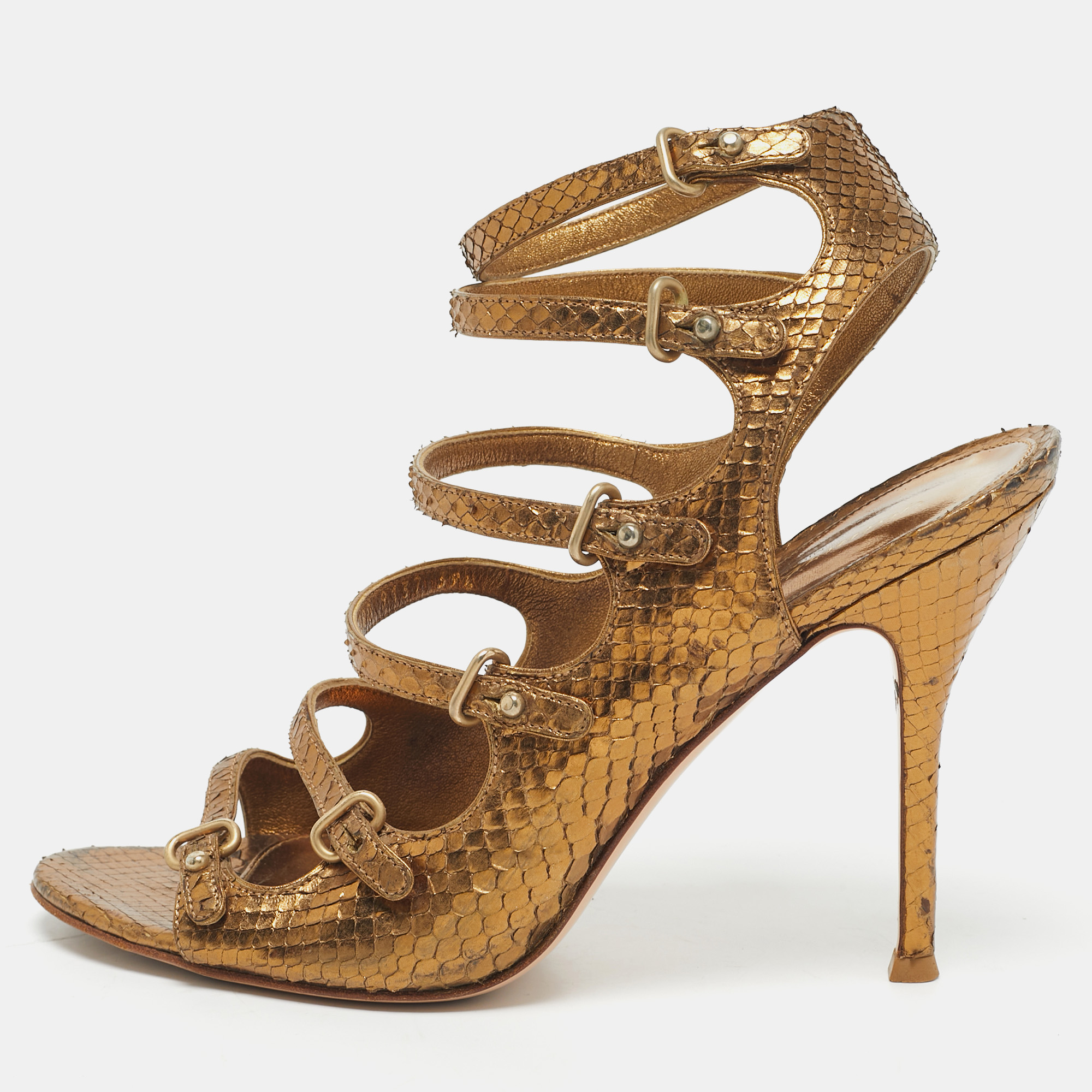 gianvito rossi gold snakeskin strappy sandals size 39.5