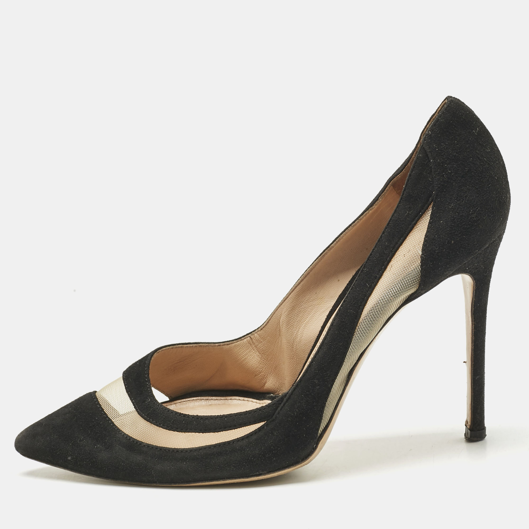 gianvito rossi black mesh and suede pointed toe pumps size 37