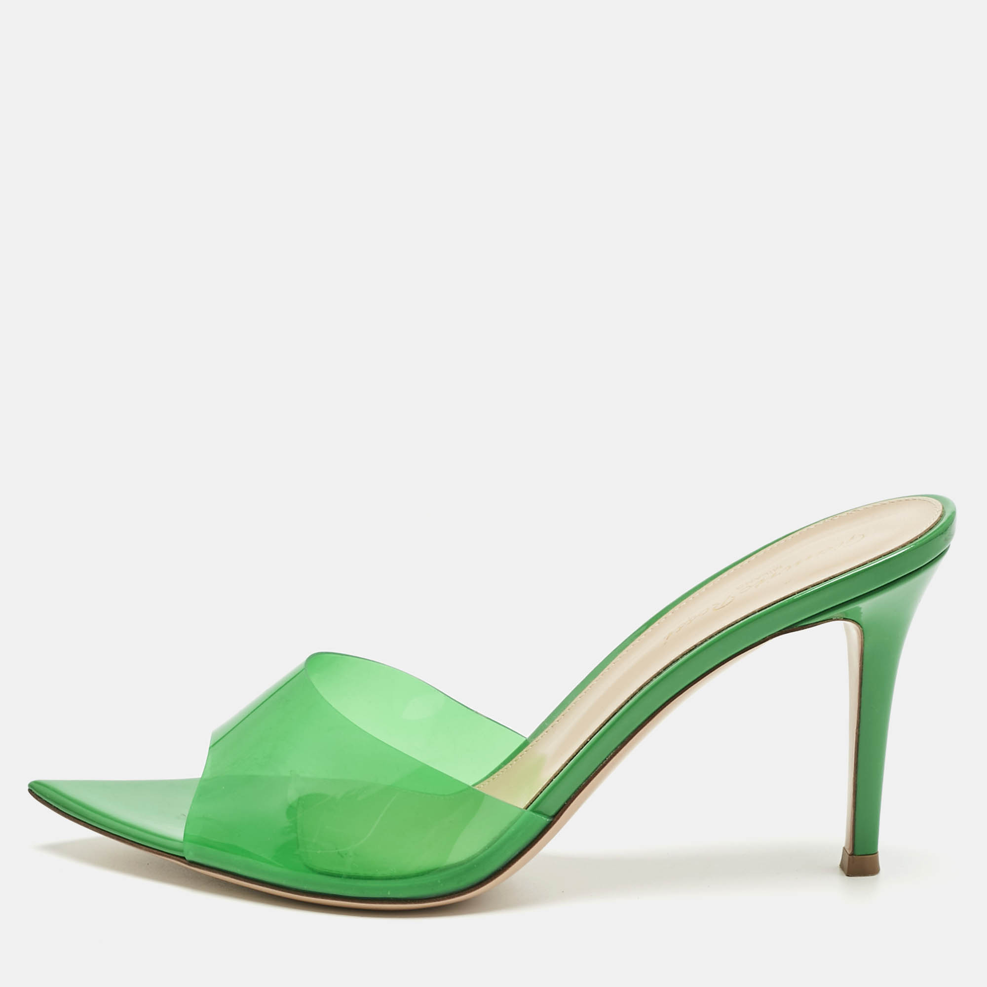 gianvito rossi green pvc elle slide sandals size 39.5