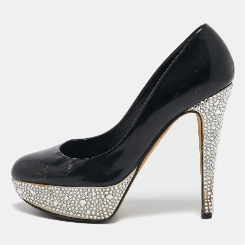 luxury-women-gina-used-shoes-p1140851-1744949873-010.jpg Gina Black Patent Leather Crystal Embellished Platform Pumps Size 37