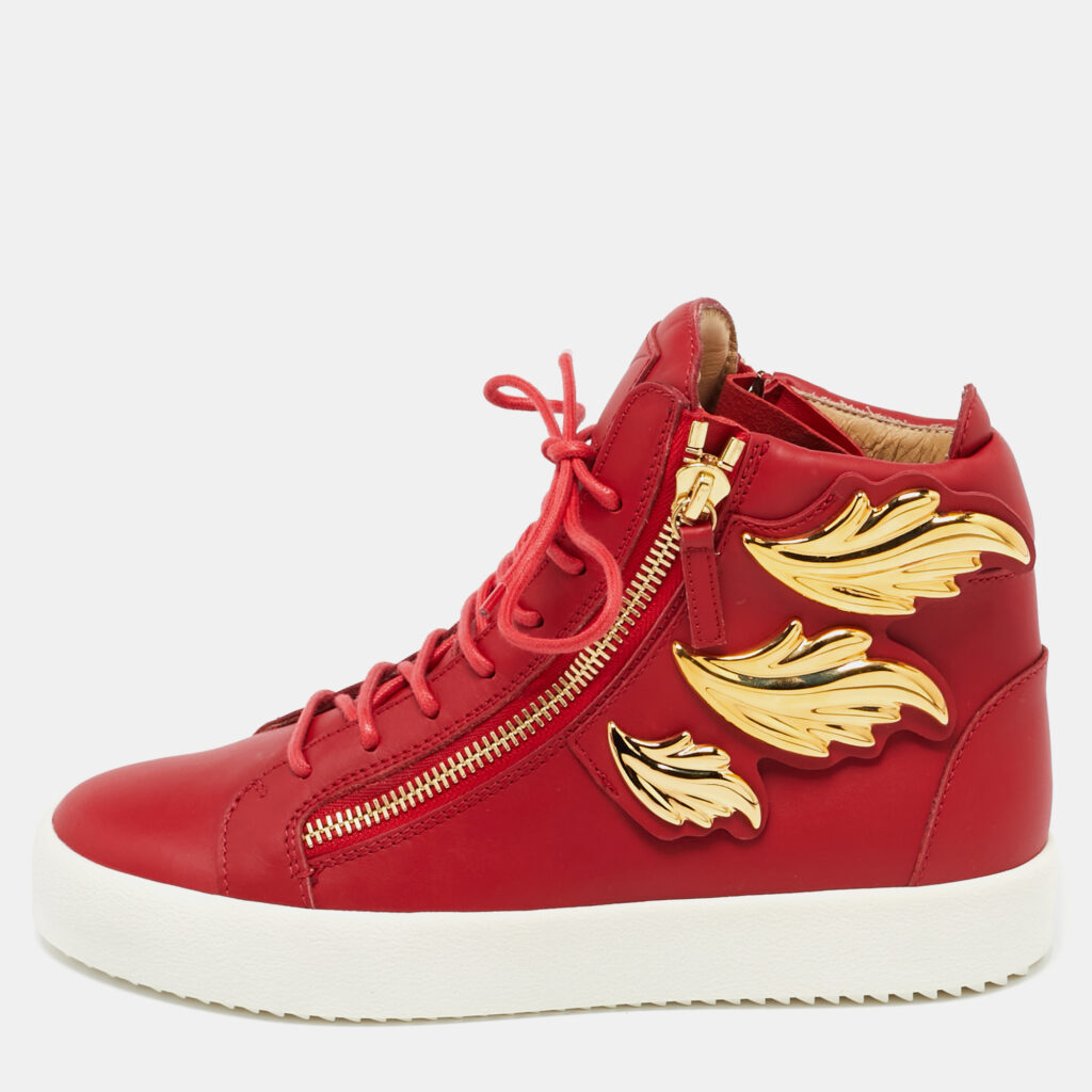 luxury-women-giuseppe-zanotti-new-shoes-p1121409-001.jpg Giuseppe Zanotti Red Leather Wings Detail High Top Sneakers Size 42