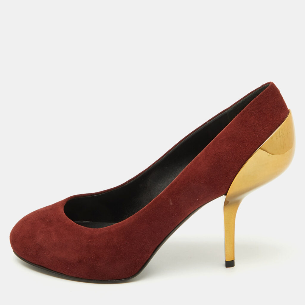 luxury-women-giuseppe-zanotti-used-shoes-p1093148-001.jpg Giuseppe Zanotti Burgundy Suede Metal Heel Platform Pumps Size 37