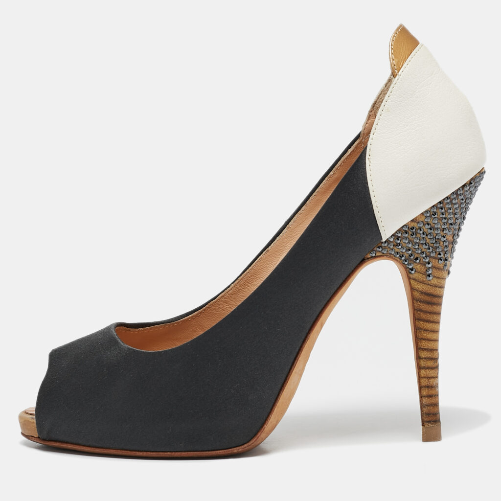 luxury-women-giuseppe-zanotti-used-shoes-p1108096-001.jpg Giuseppe Zanotti Tricolor Leather and Satin Peep Toe Pumps Size 38