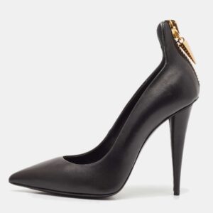 giuseppe zanotti black leather horn zip back  pumps size 38