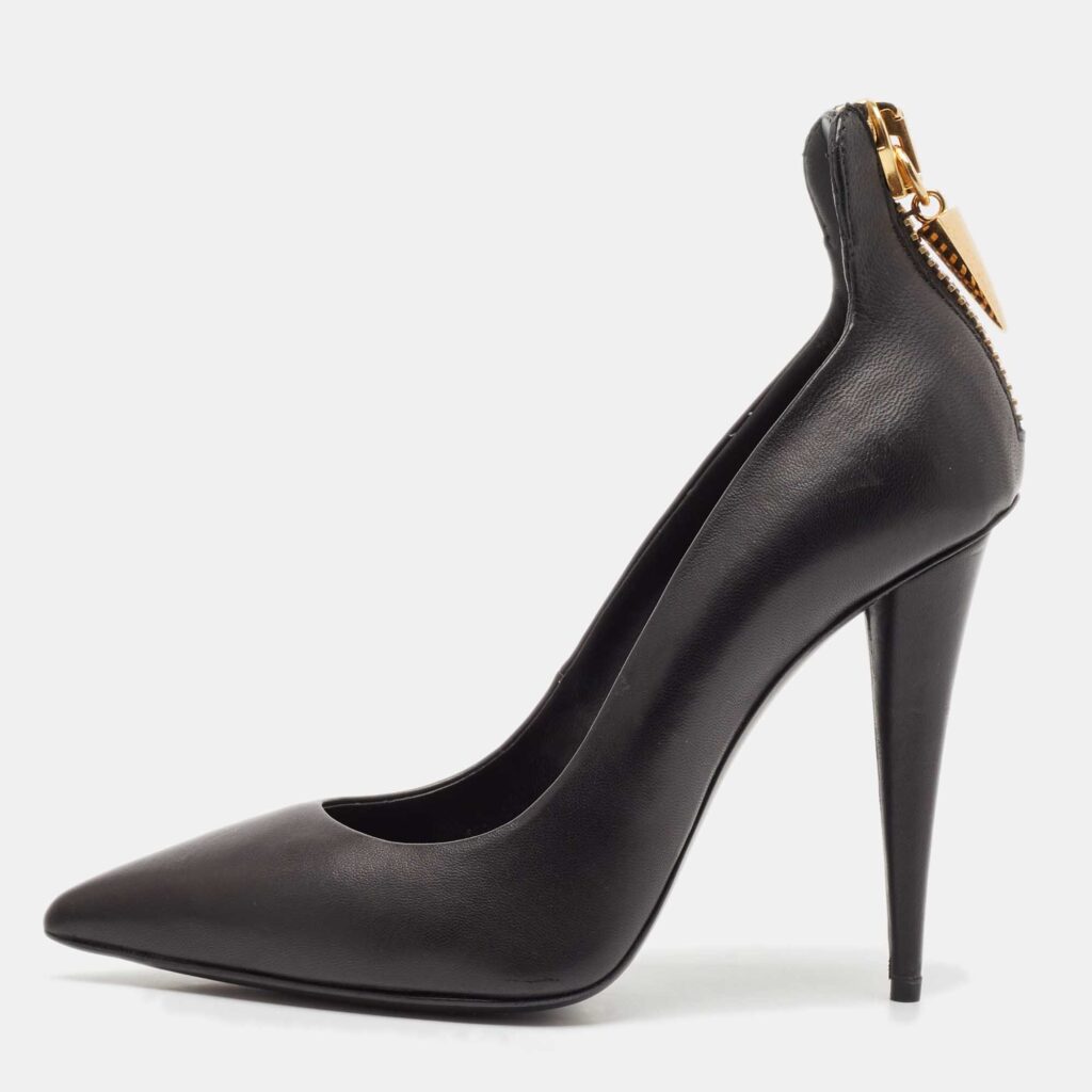 luxury-women-giuseppe-zanotti-used-shoes-p1109106-003.jpg Giuseppe Zanotti Black Leather Horn Zip Back Pumps Size 38
