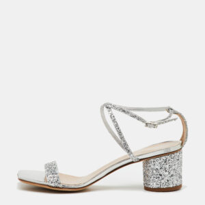 giuseppe zanotti silver glitter tara block heel ankle strap sandals size 37.5