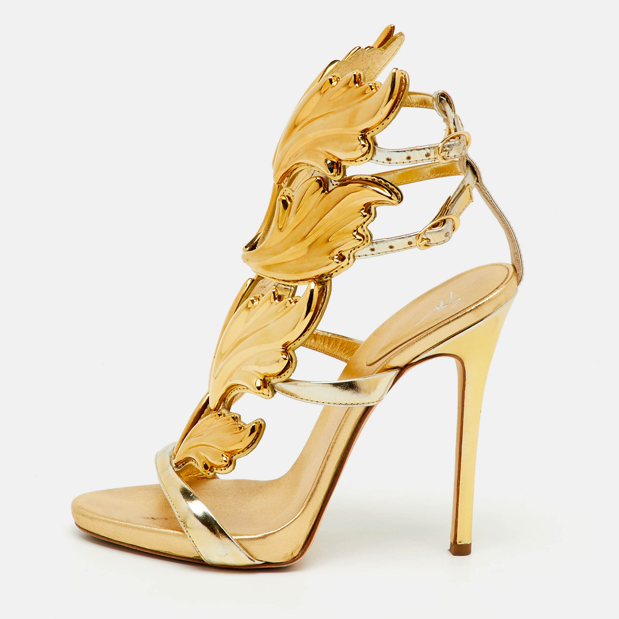 giuseppe zanotti gold metalic leather cruel ankle strap sandals size 35