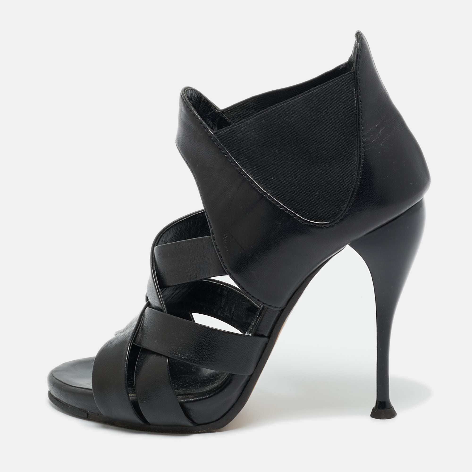 giuseppe zanotti black leather crisscross ankle strap sandals size 36.5