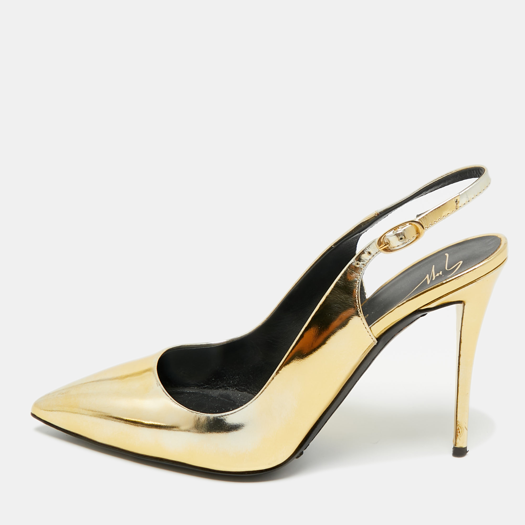 giuseppe zanotti gold patent leather slingback pumps size 37.5
