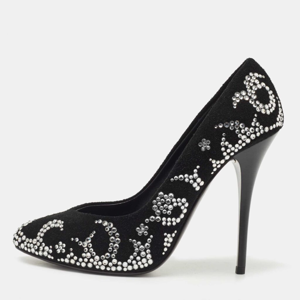 luxury-women-giuseppe-zanotti-used-shoes-p831372-001.jpg Giuseppe Zanotti Black Suede Crystal Embellished Pumps Size 35