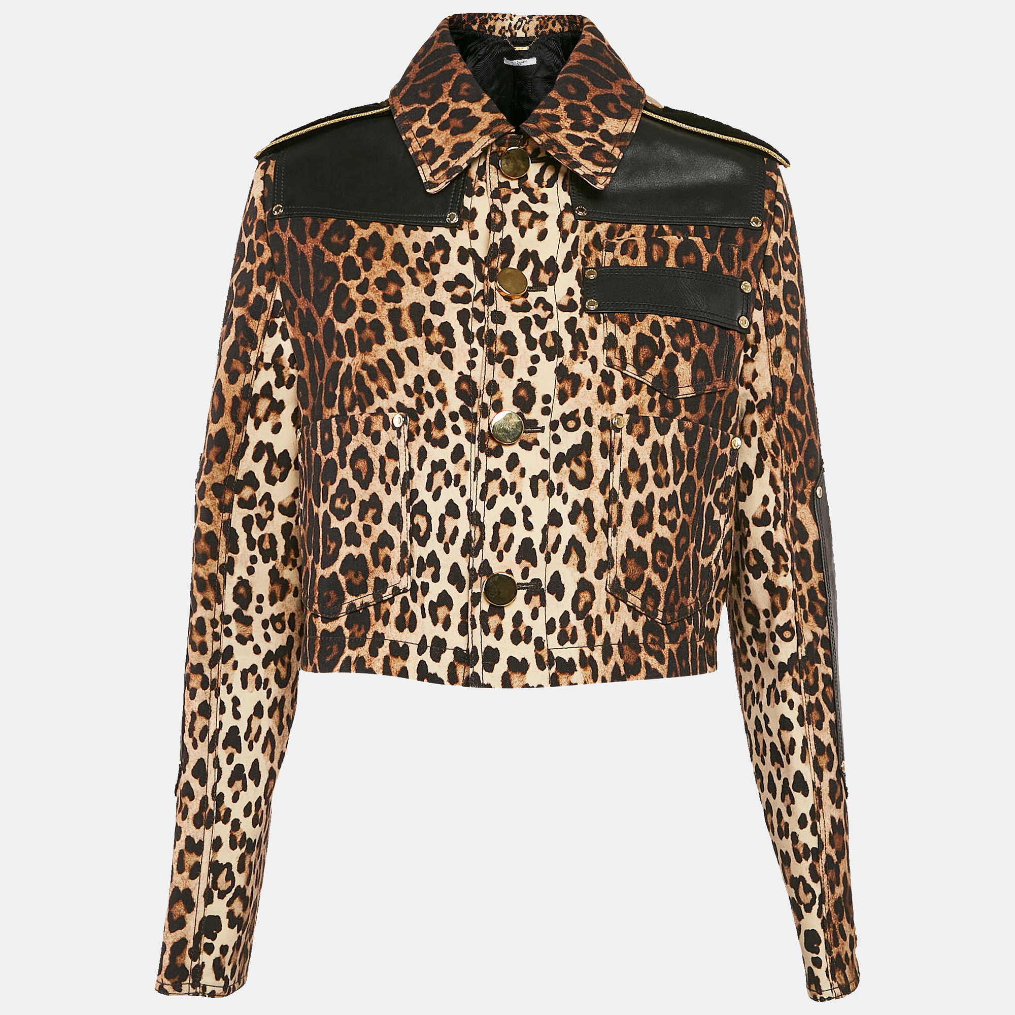givenchy paris brown leopard print wool and leather grain de poudre jacket s