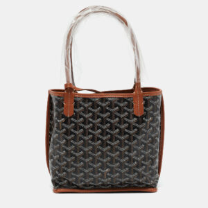 goyard black/tan goyardine coated canvas and leather mini reversible anjou tote