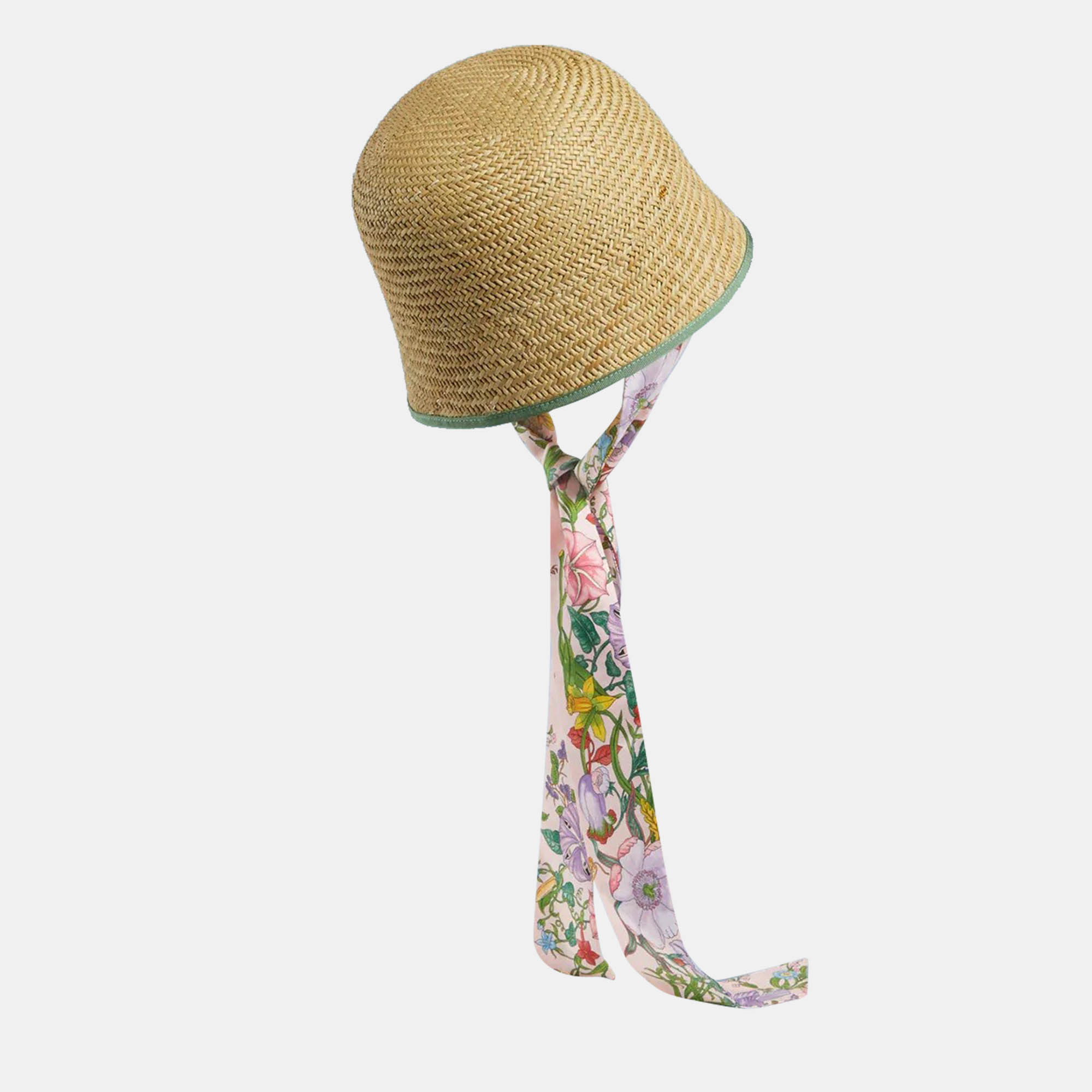 gucci brown straw ribbon cloche hat m