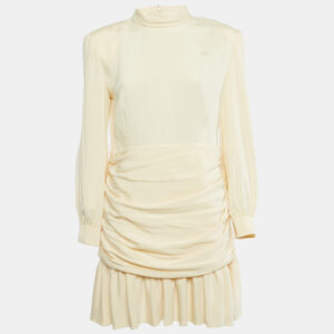 gucci cream silk drape detail mini dress l