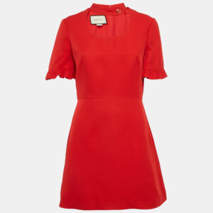 gucci red silk and wool detachable collar ruffled mini dress m