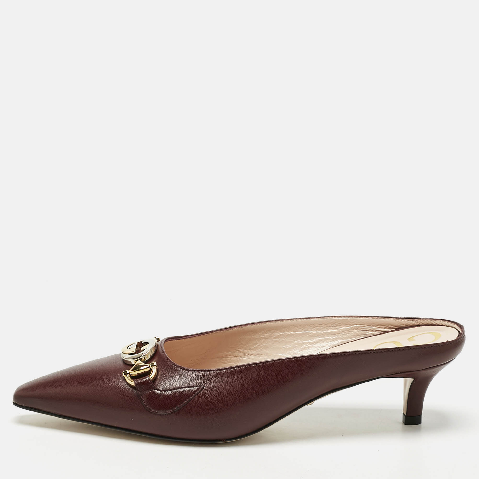 gucci burgundy leather zumi mules size 38.5