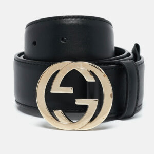 gucci black leather interlocking g buckle belt 80cm