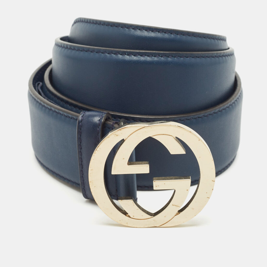luxury-women-gucci-used-accessories-p1142962-001-2.jpg Gucci Navy Blue Leather Interlocking G Buckle Belt 80CM