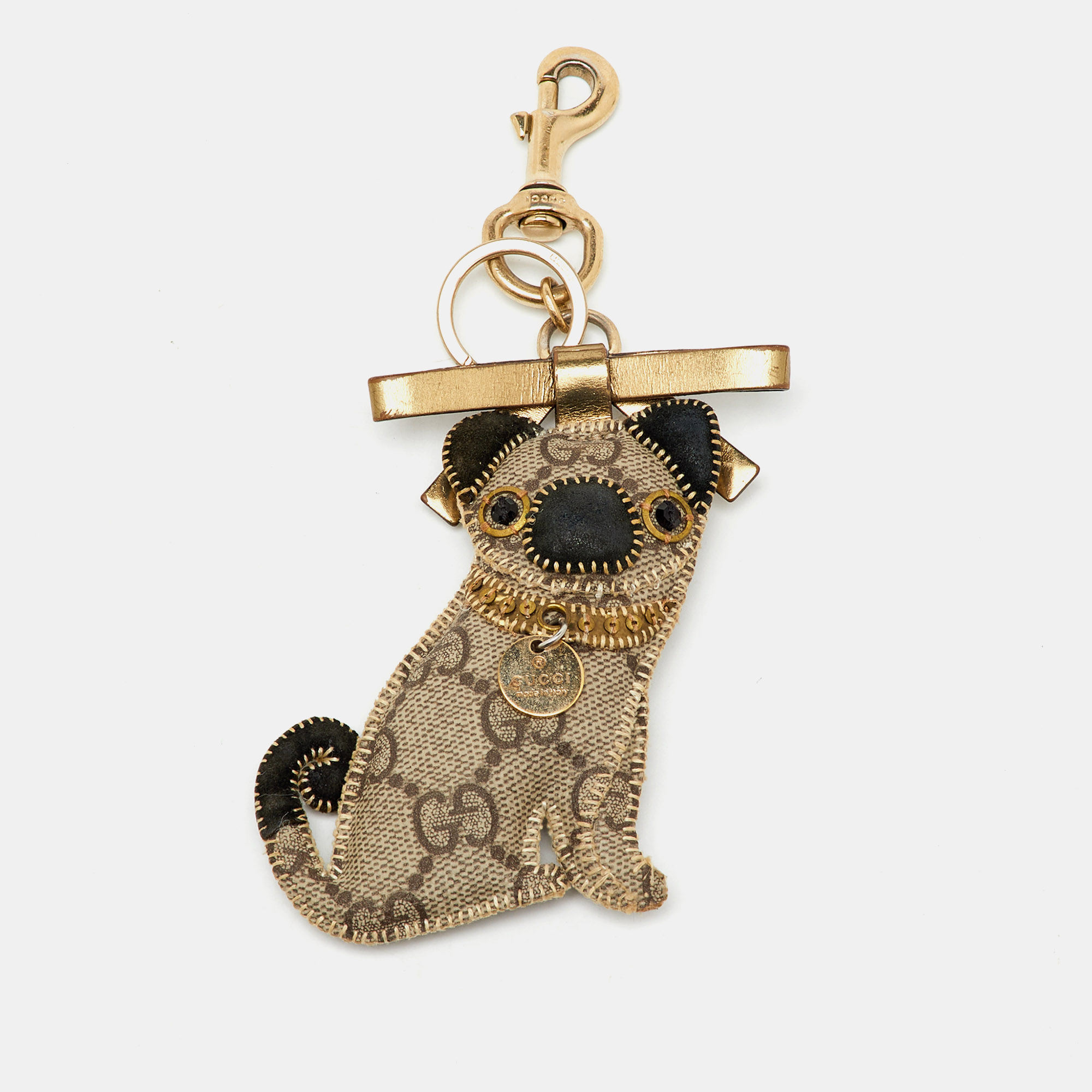 gucci beige/brown gg supreme canvas guccioli oliver pug dog bag charm