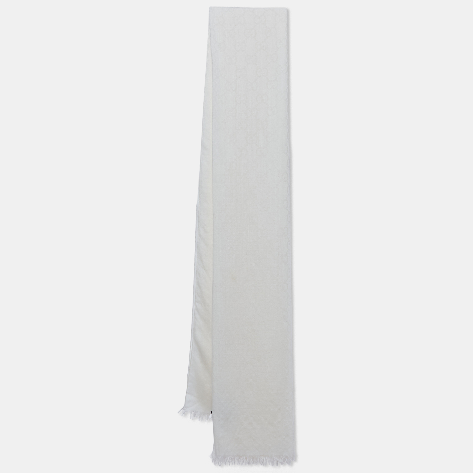 gucci cream gg jacquard wool and silk scarf