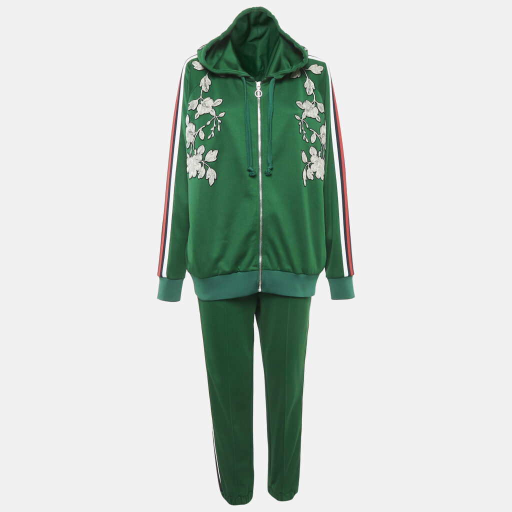 Gucci Green Floral Embroidered Cotton Blend Knit Tracksuit XL/L