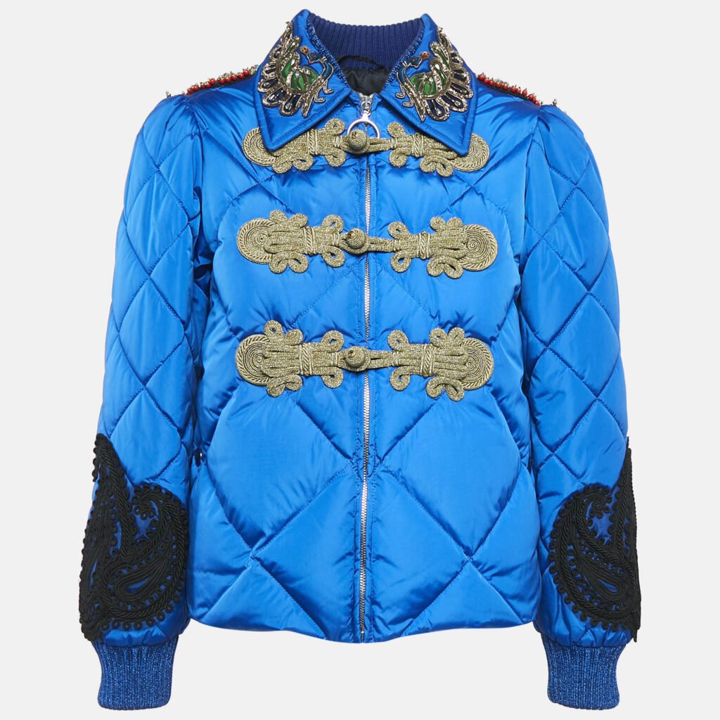 luxury-women-gucci-used-clothes-p1111068-001.jpg Gucci Blue Embroidered Nylon Quilted Jacket S