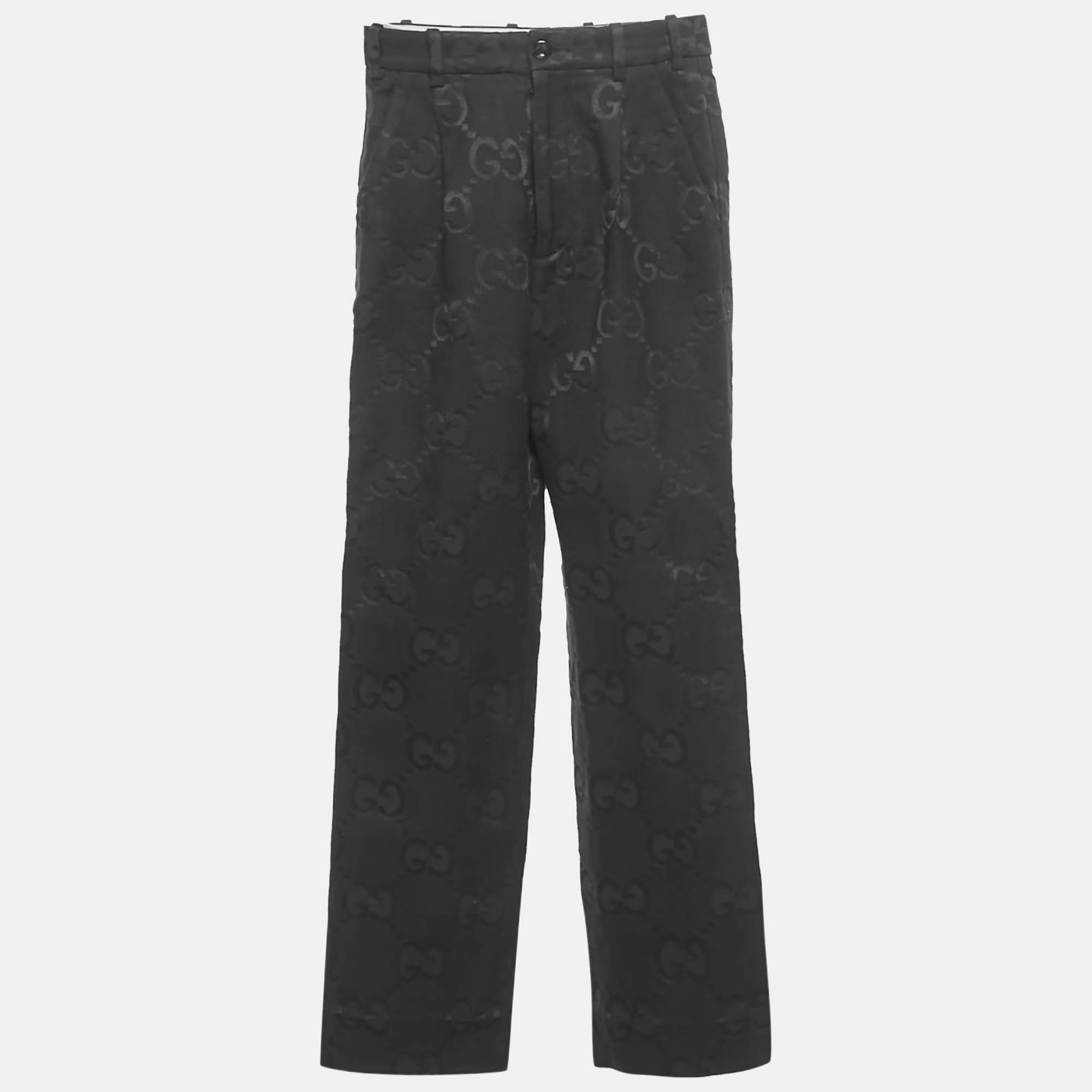 gucci black jumbo gg jacquard canvas pants xs waist 24"