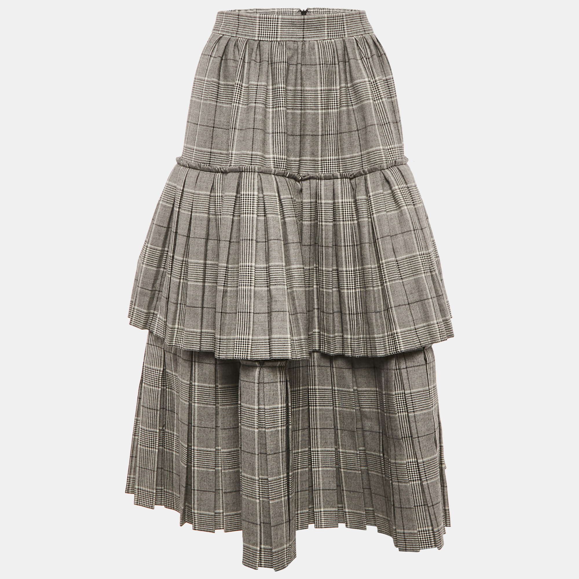 gucci monochrome prince of wales wool tiered midi skirt m