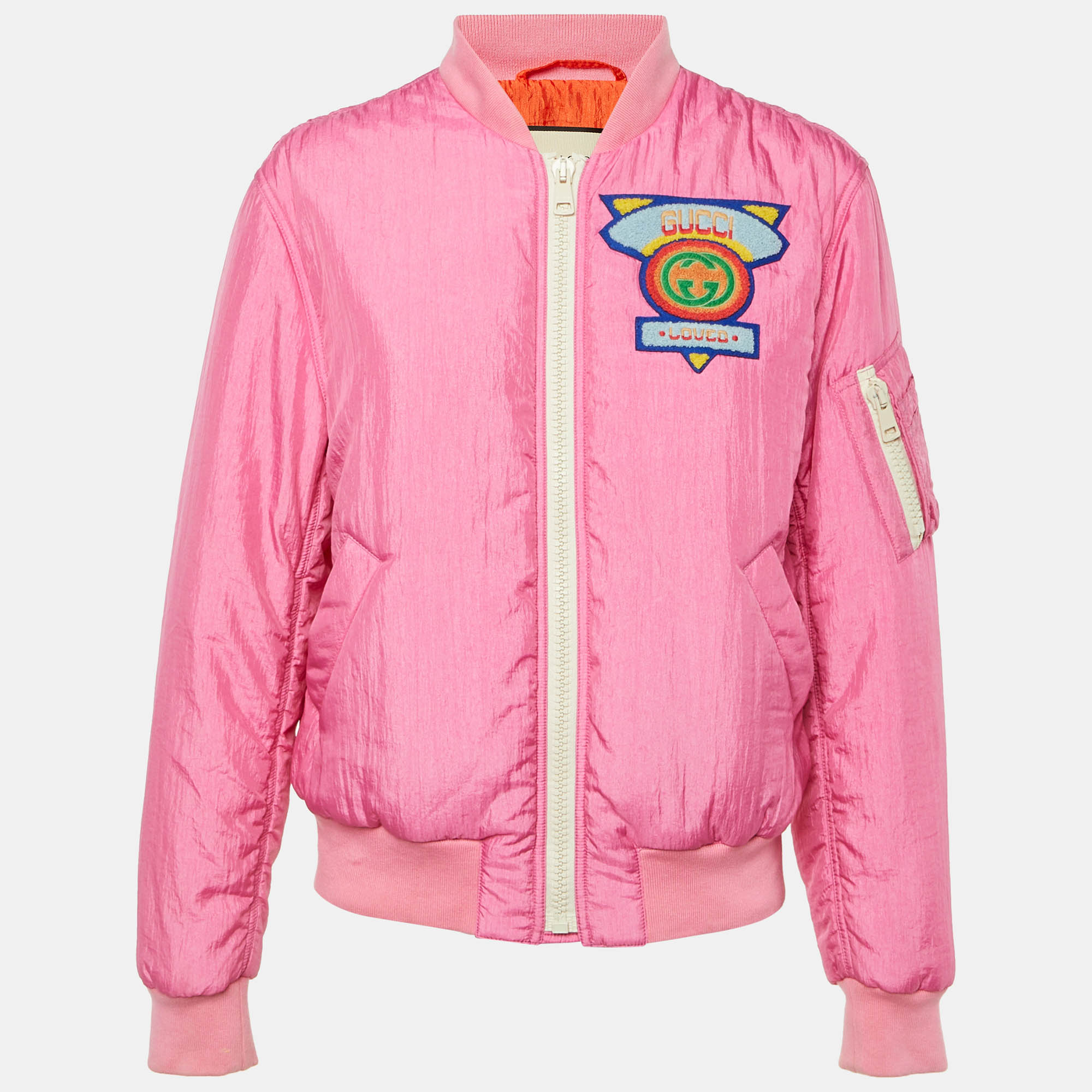 gucci pink nylon zip up bomber jacket s