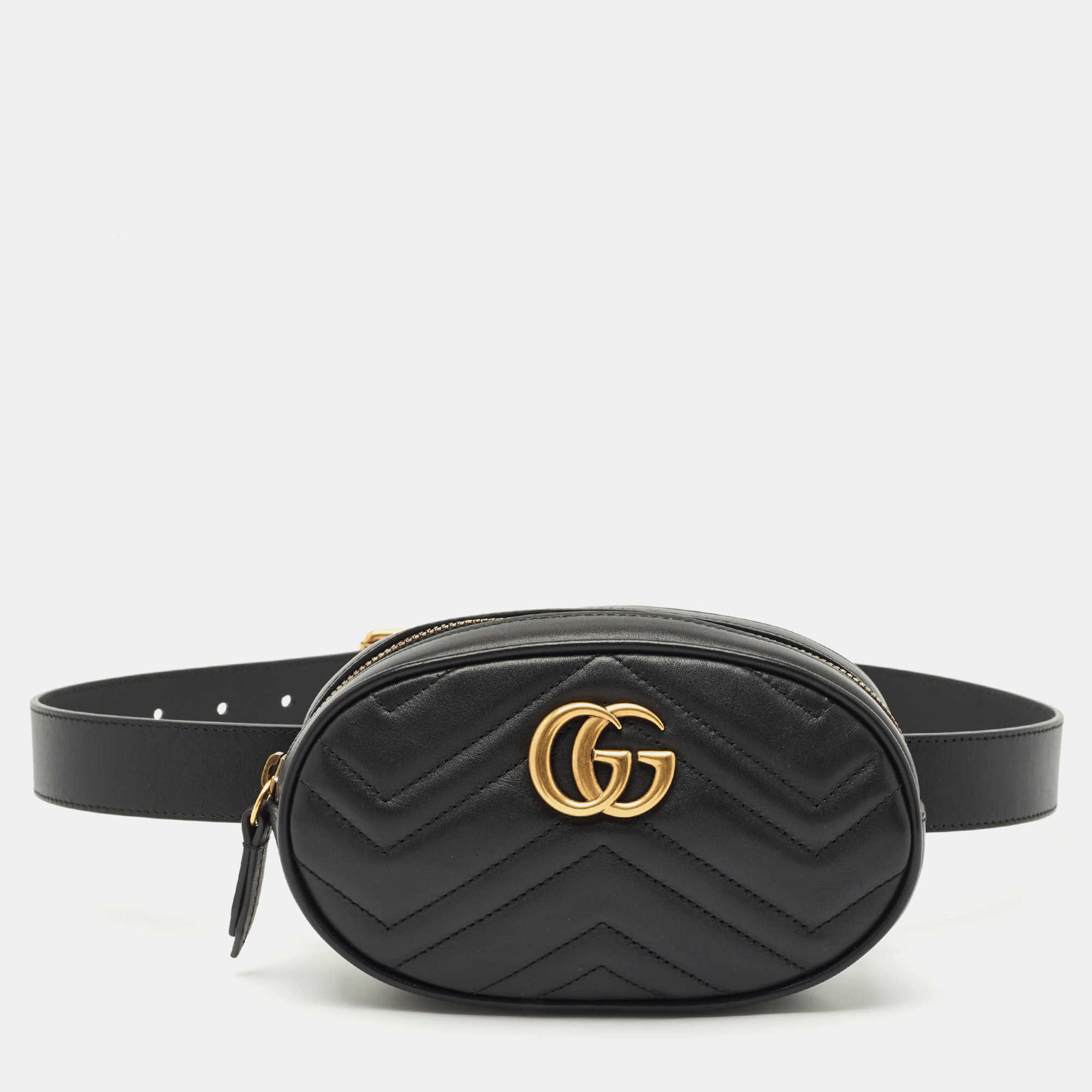 gucci black matelass&eacute; leather mini gg marmont belt bag