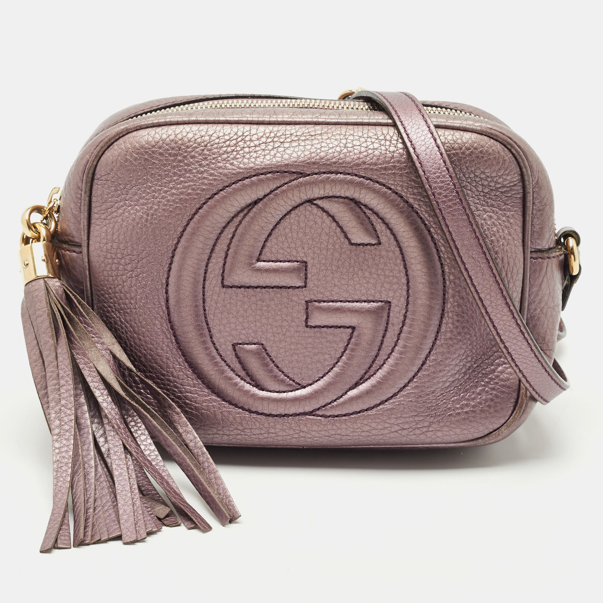 gucci metallic pink leather small soho disco shoulder bag