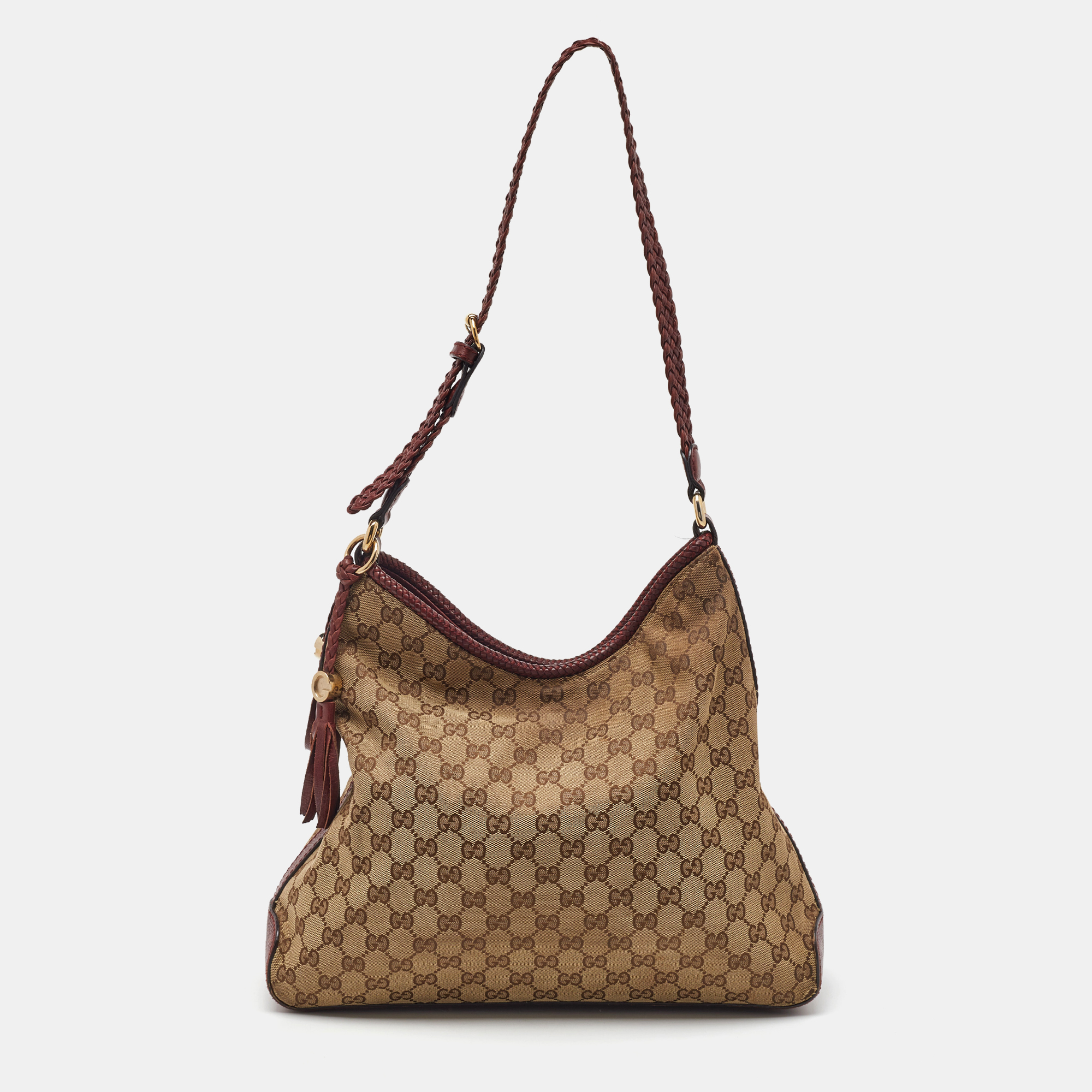 gucci beige/brown gg canvas and leather medium marrakech hobo