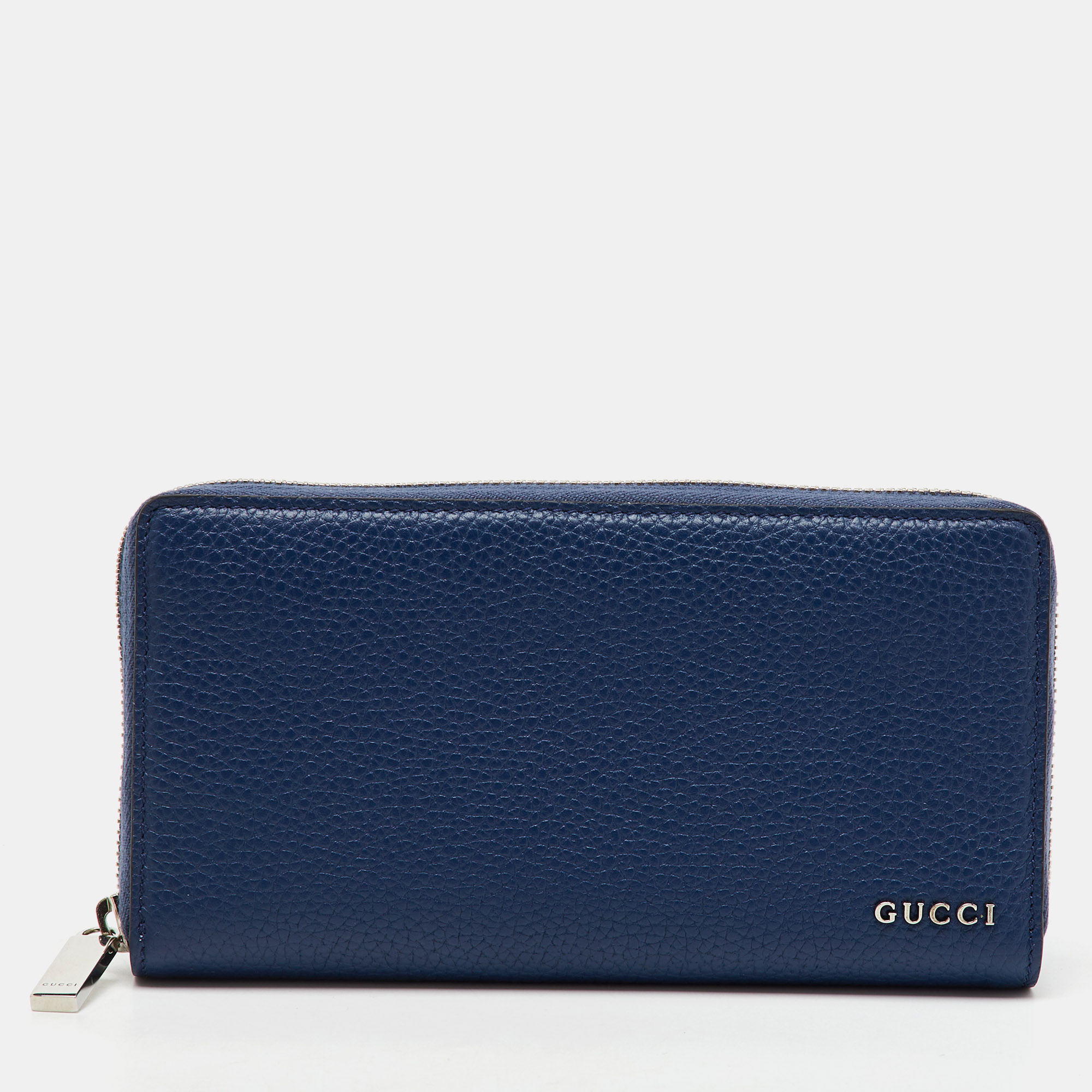 gucci navy blue leather zip around continental wallet