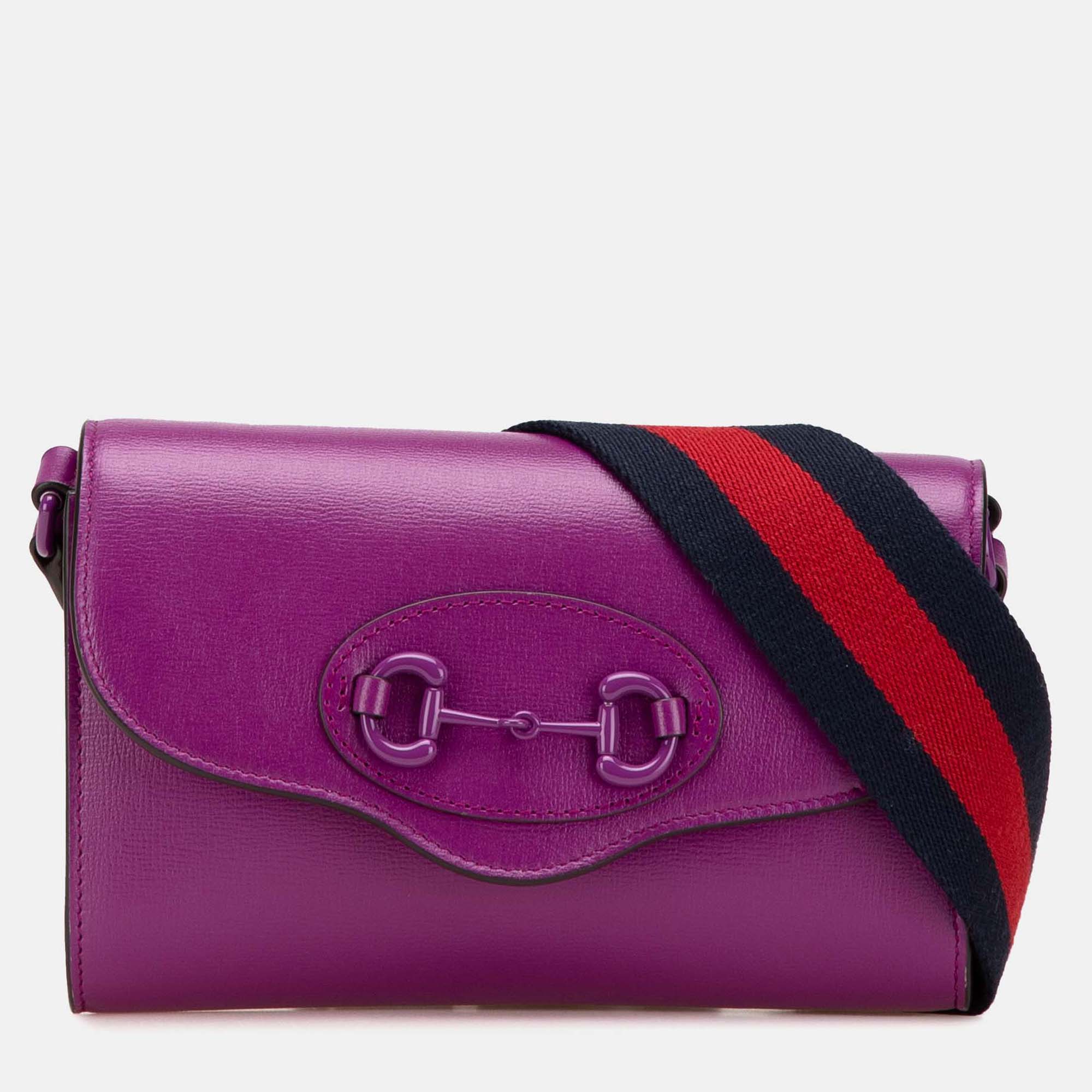 gucci purple mini leather horsebit 1955 web crossbody