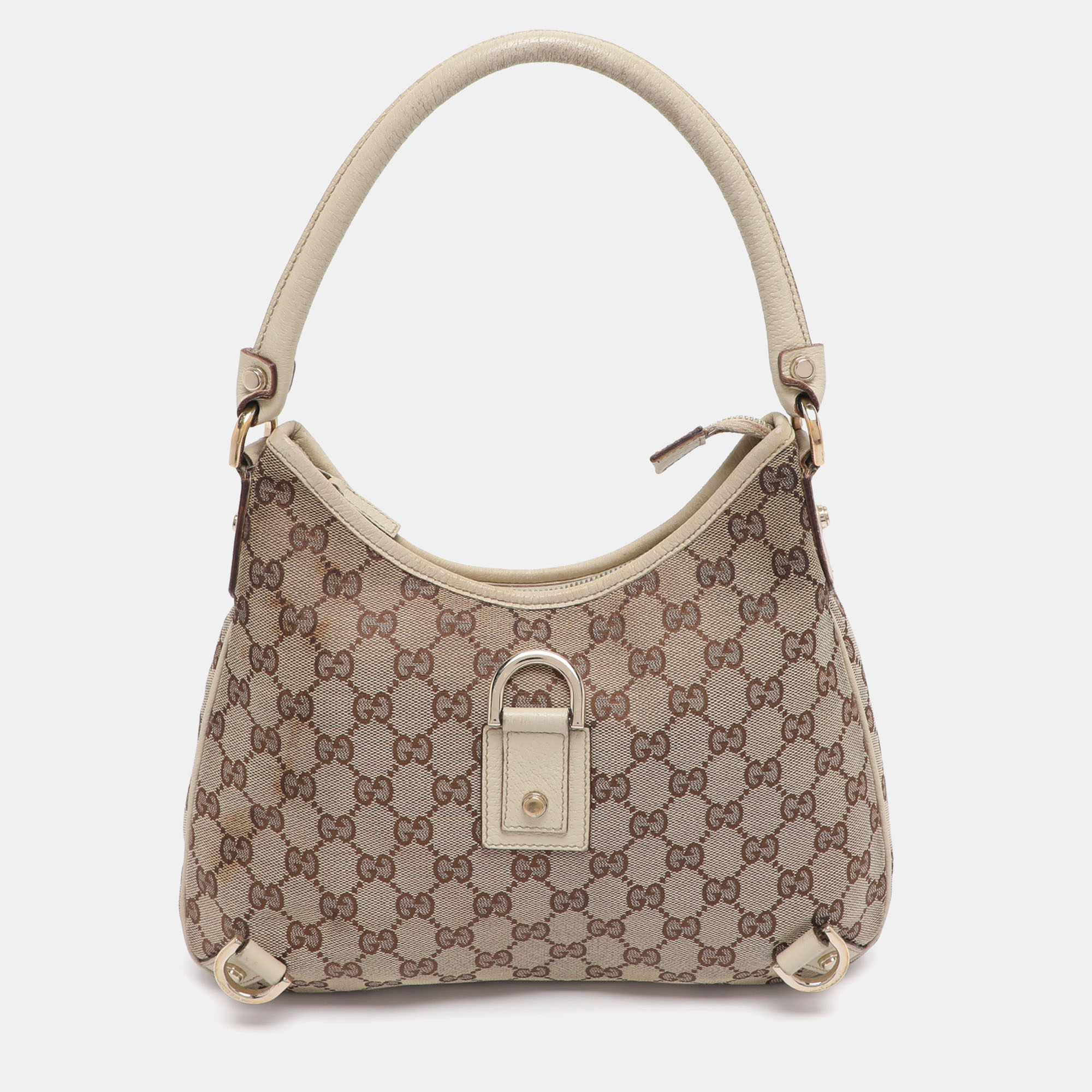 gucci beige gg canvas and leather medium abbey d-ring hobo