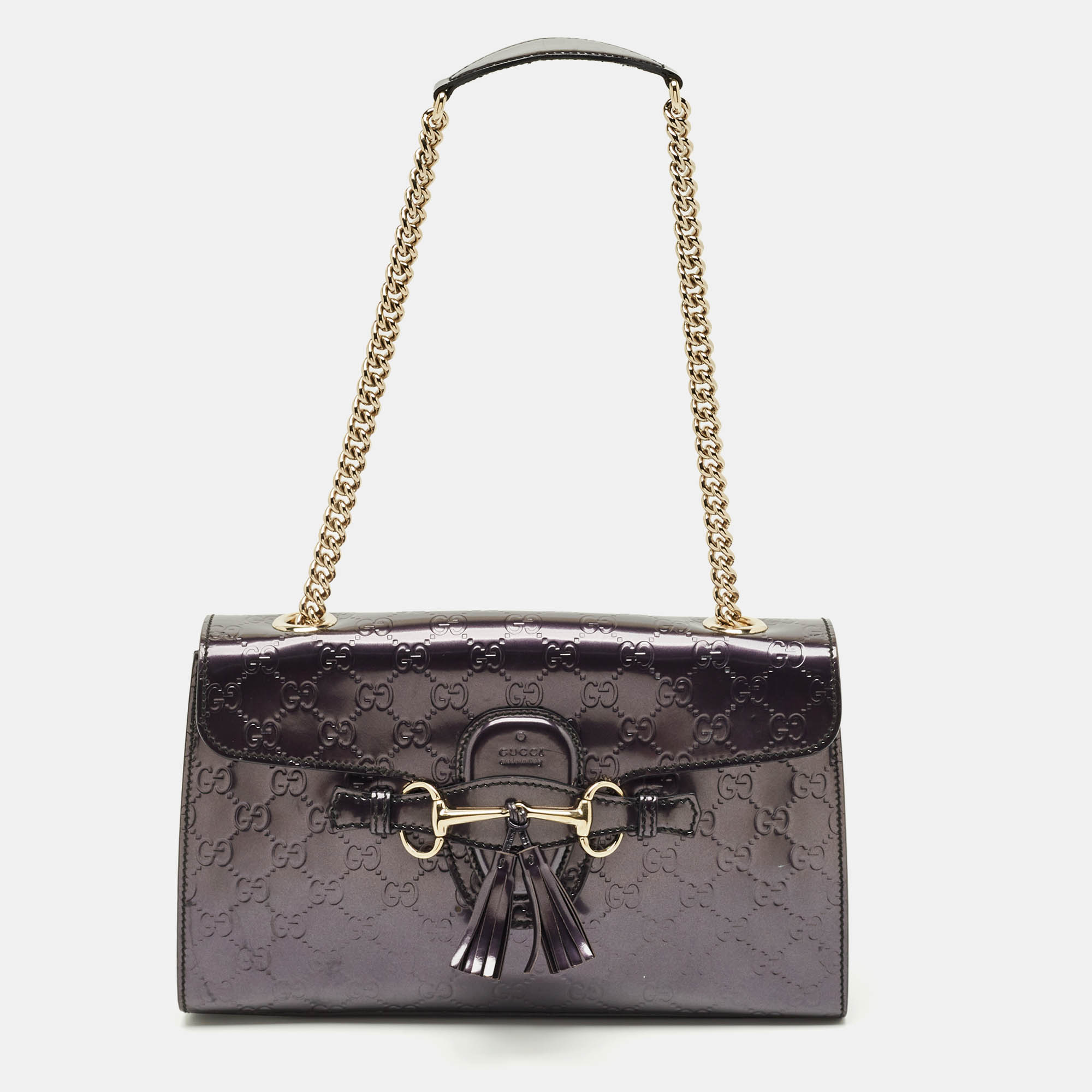 gucci purple guccissima patent leather medium emily chain shoulder bag