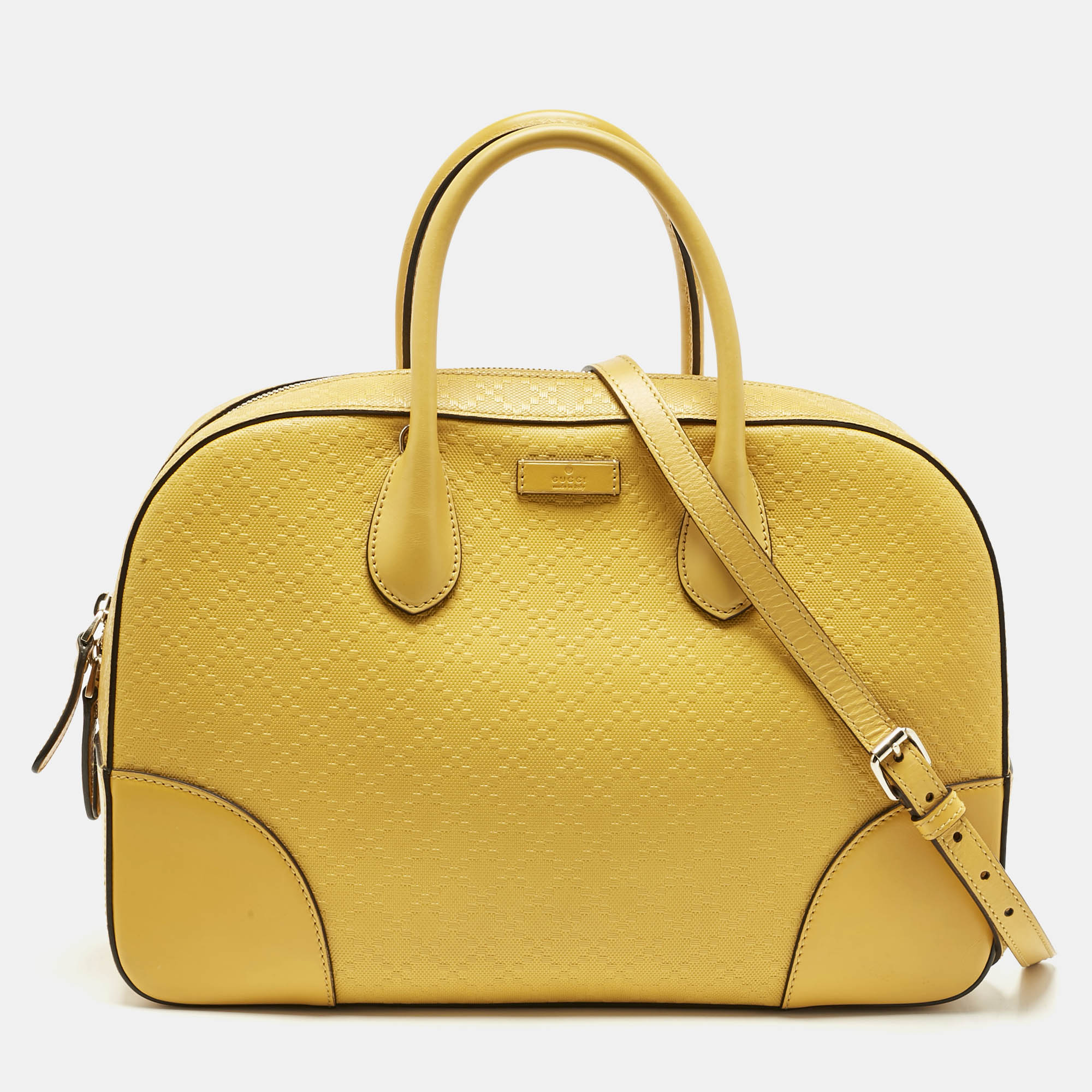 gucci mustard diamante leather bowler bag