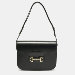 gucci black leather medium horsebit 1955 flap shoulder bag