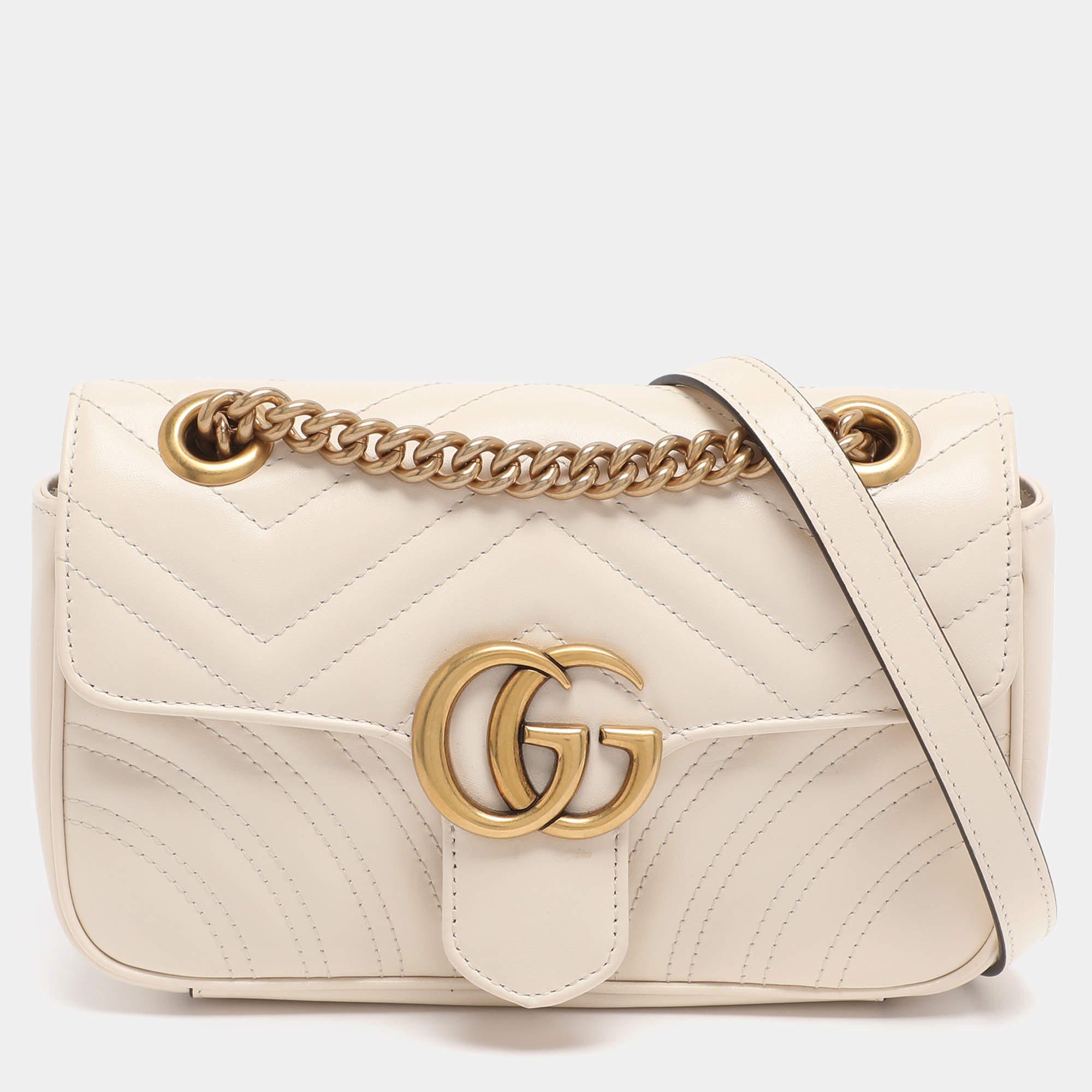 gucci off white matelass&eacute; leather mini gg marmont shoulder bag