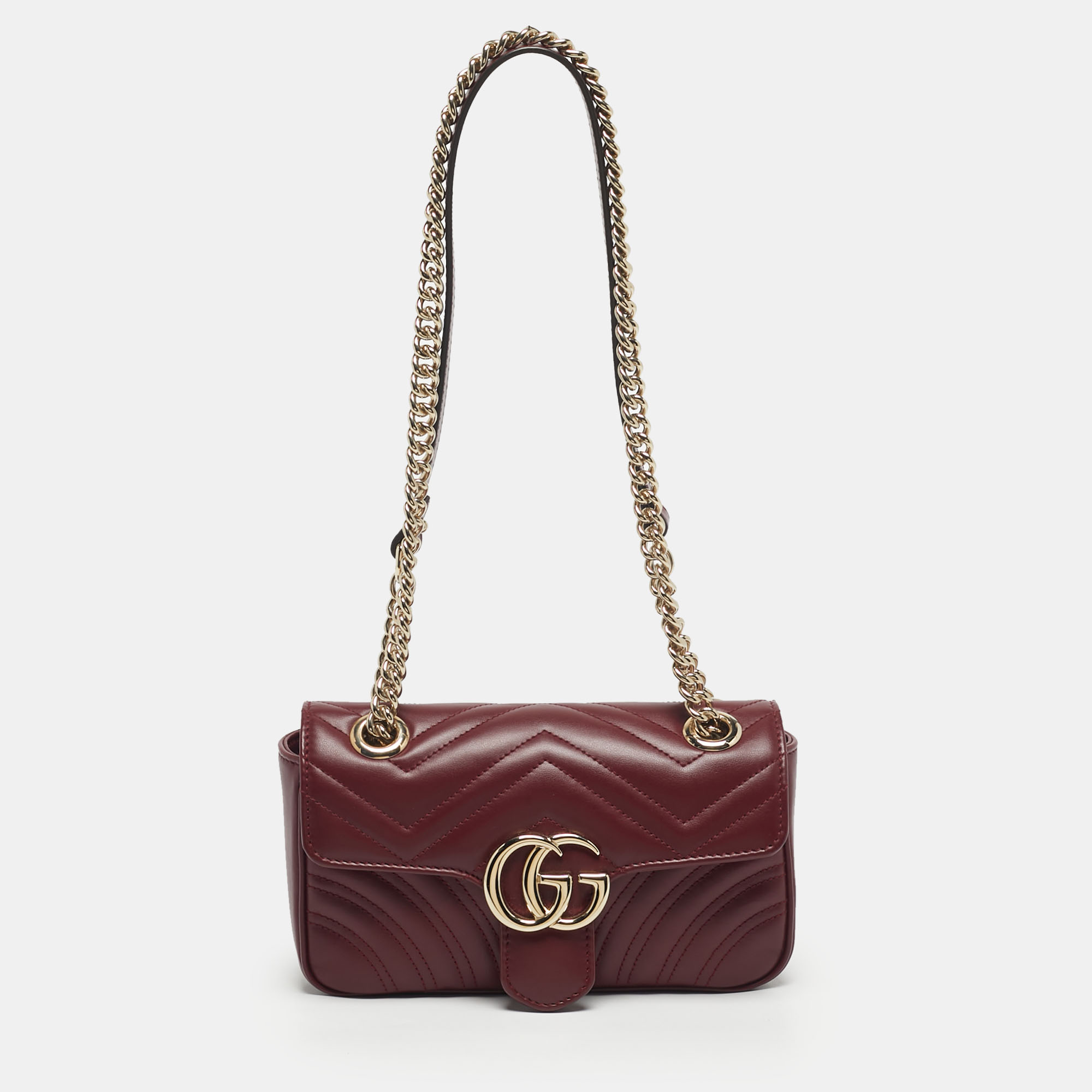 gucci dark red matelass&eacute; leather mini gg marmont shoulder bag