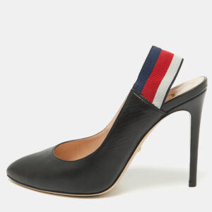 gucci black leather sylvie web detail slingback pumps size 39.5