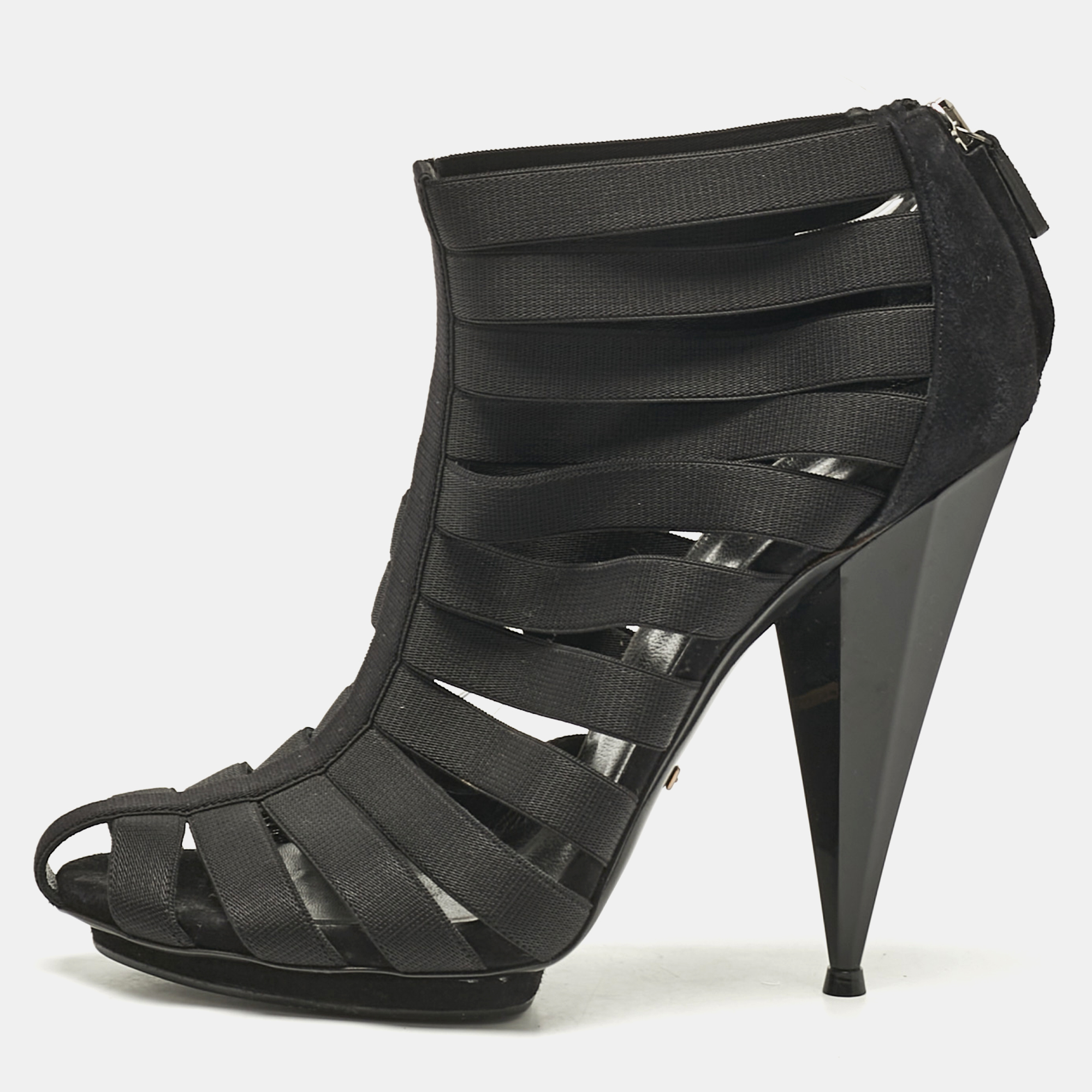 gucci black elastic and suede strappy ankle booties size 38.5