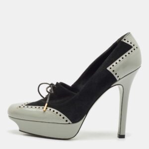 gucci black/grey suede and leather oxford lace platform pumps size 39